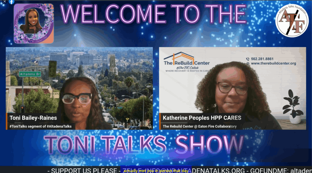 Toni with a guest on her segment of Toni Talks